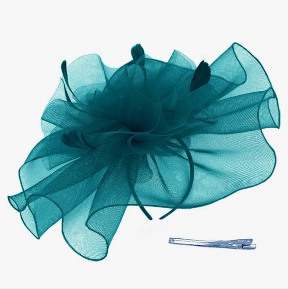 NEW! GORGEOUS XL Teal Kentucky Derby Hat - Picture 3 of 5